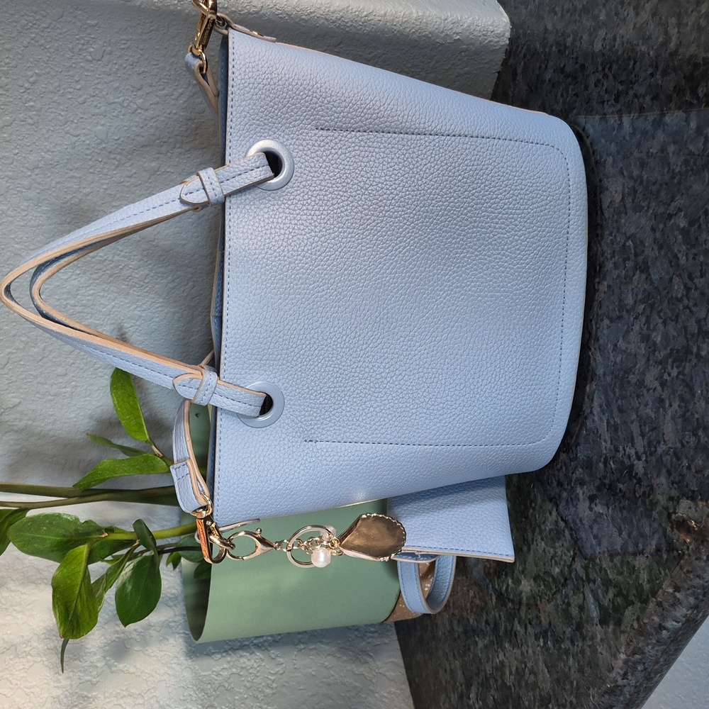 Nanette Lepore Light Blue Handbag with Shell & Pearl Bag Charm - Picture 6 of 9